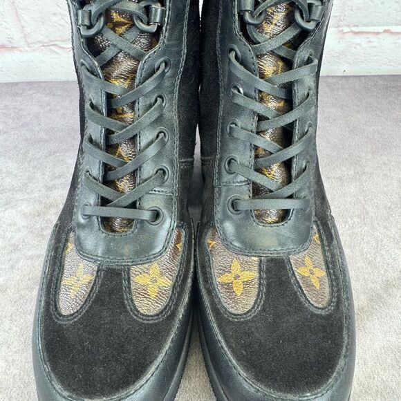 Louis Vuitton LV Monogram Suede Loreate Platform Desert Combat Boots 6.5 - Picture 7 of 15